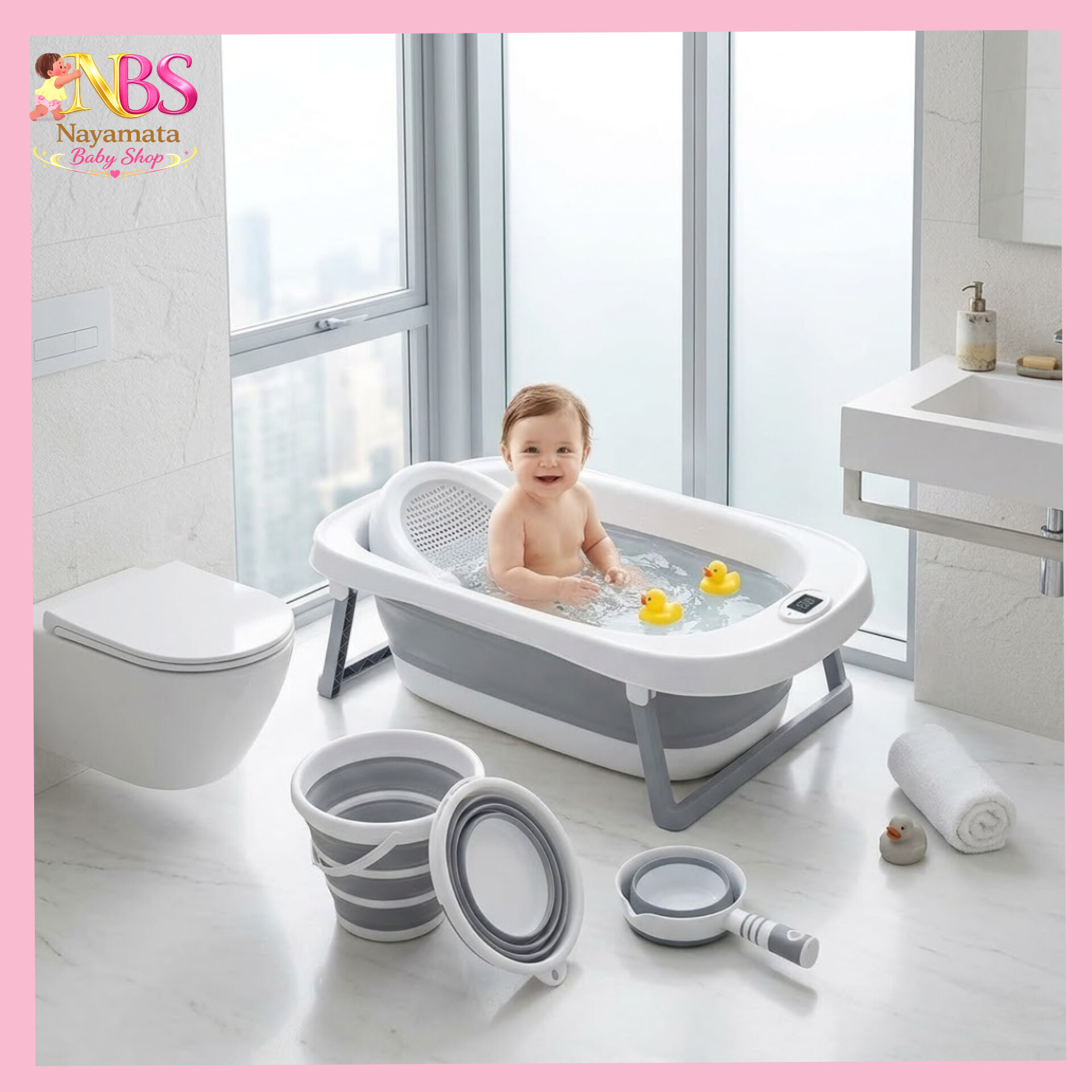 21048 Happy Baby 4 in 1 Foldable Baby Bath Tub Set (China) - Image 1