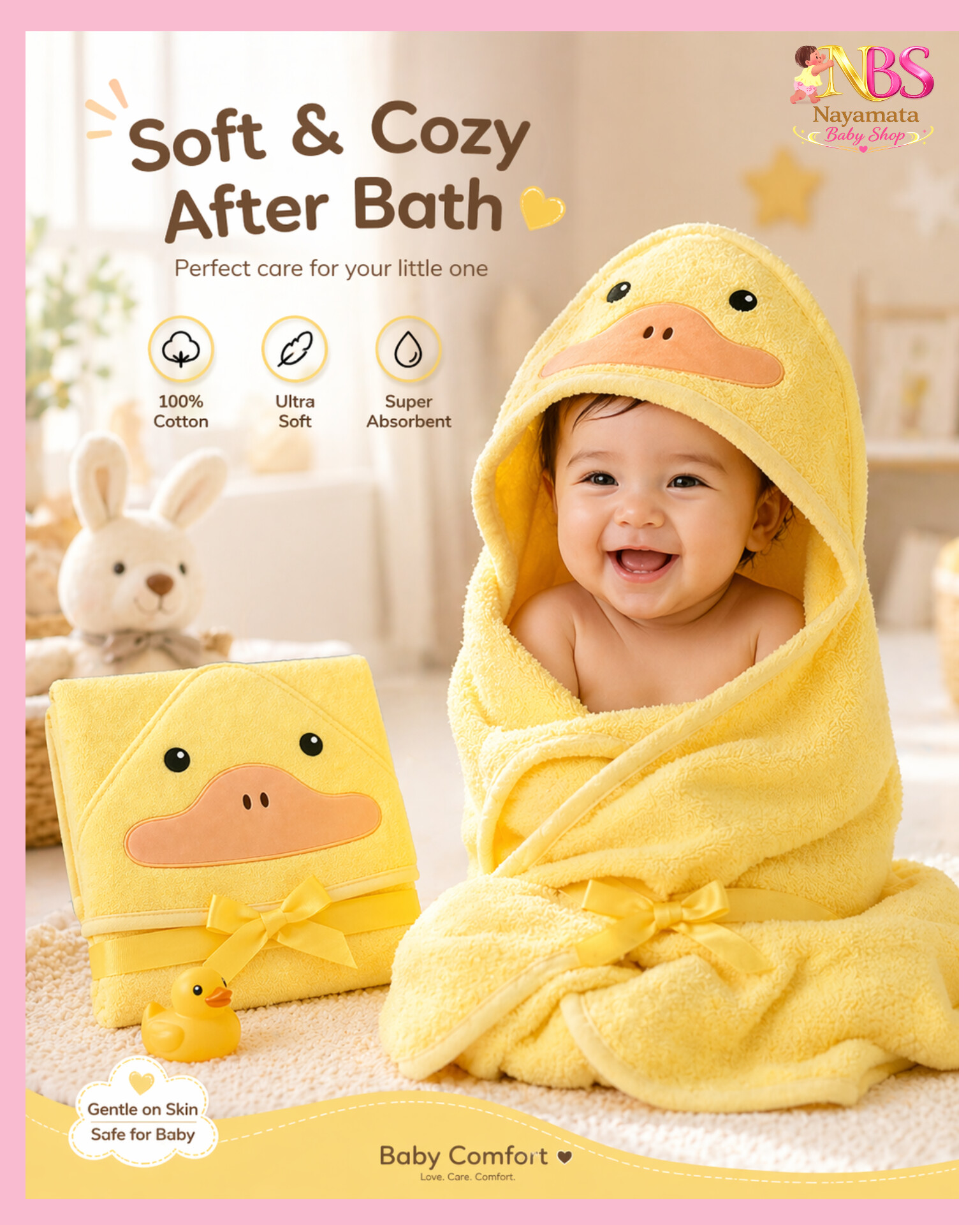 25046 Terry Cotton Baby Hooded Towel Cap | টেরি কটন বেবি হুডেড টাওয়েল ক্যাপ - Image 1