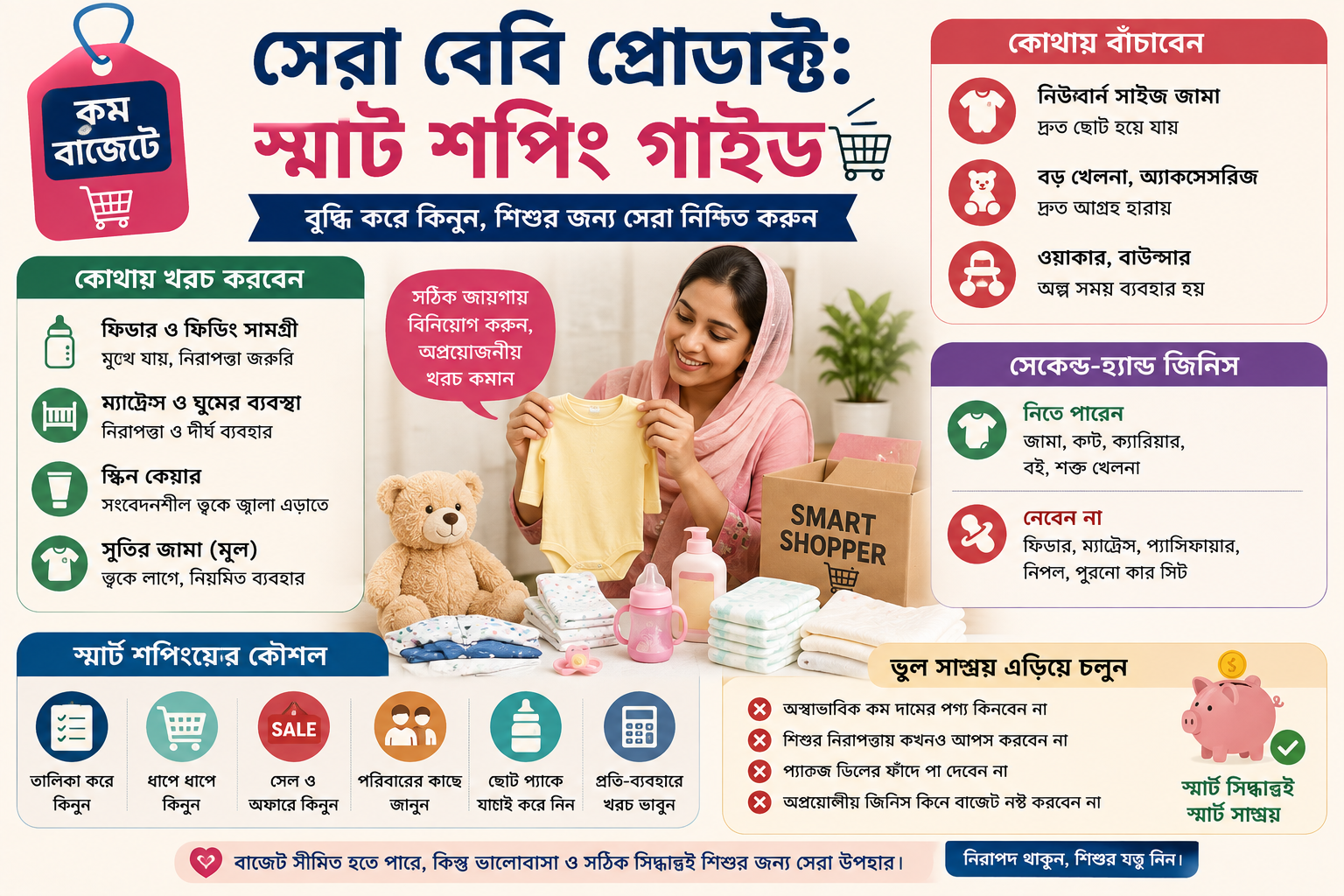 কম বাজেটে সেরা বেবি প্রোডাক্ট বাছাই করতে তালিকা মিলিয়ে কেনাকাটা করছেন একজন মা