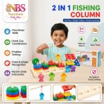 2 in 1 Fishing Column natural wood educational toy with stacking blocks