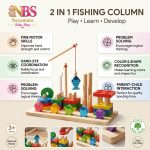 2 in 1 Fishing Column natural wood educational toy with stacking blocks