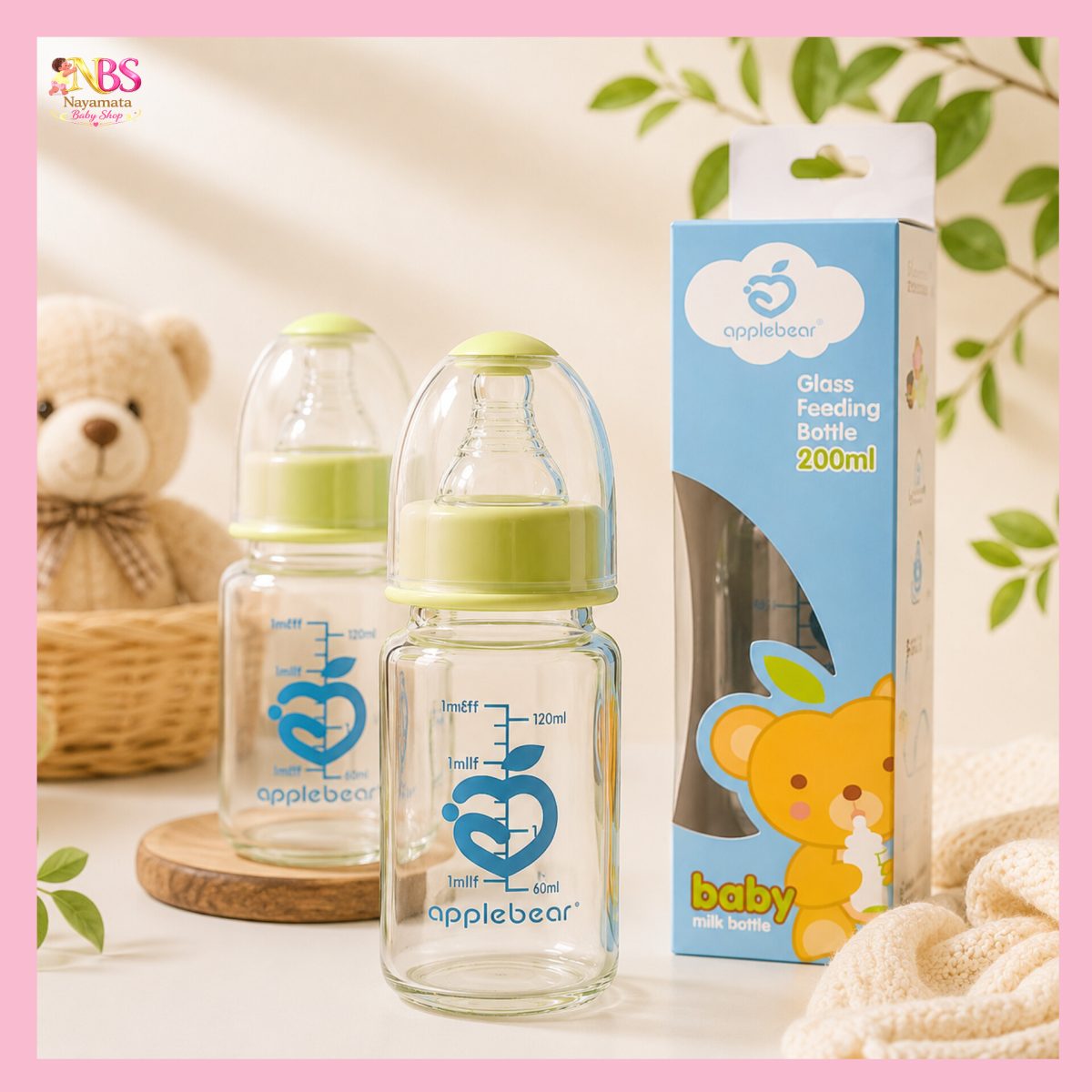 Applebear Glass Feeding Bottle - বাচ্চার জন্য নিরাপদ গ্লাস ফিডিং বোতল