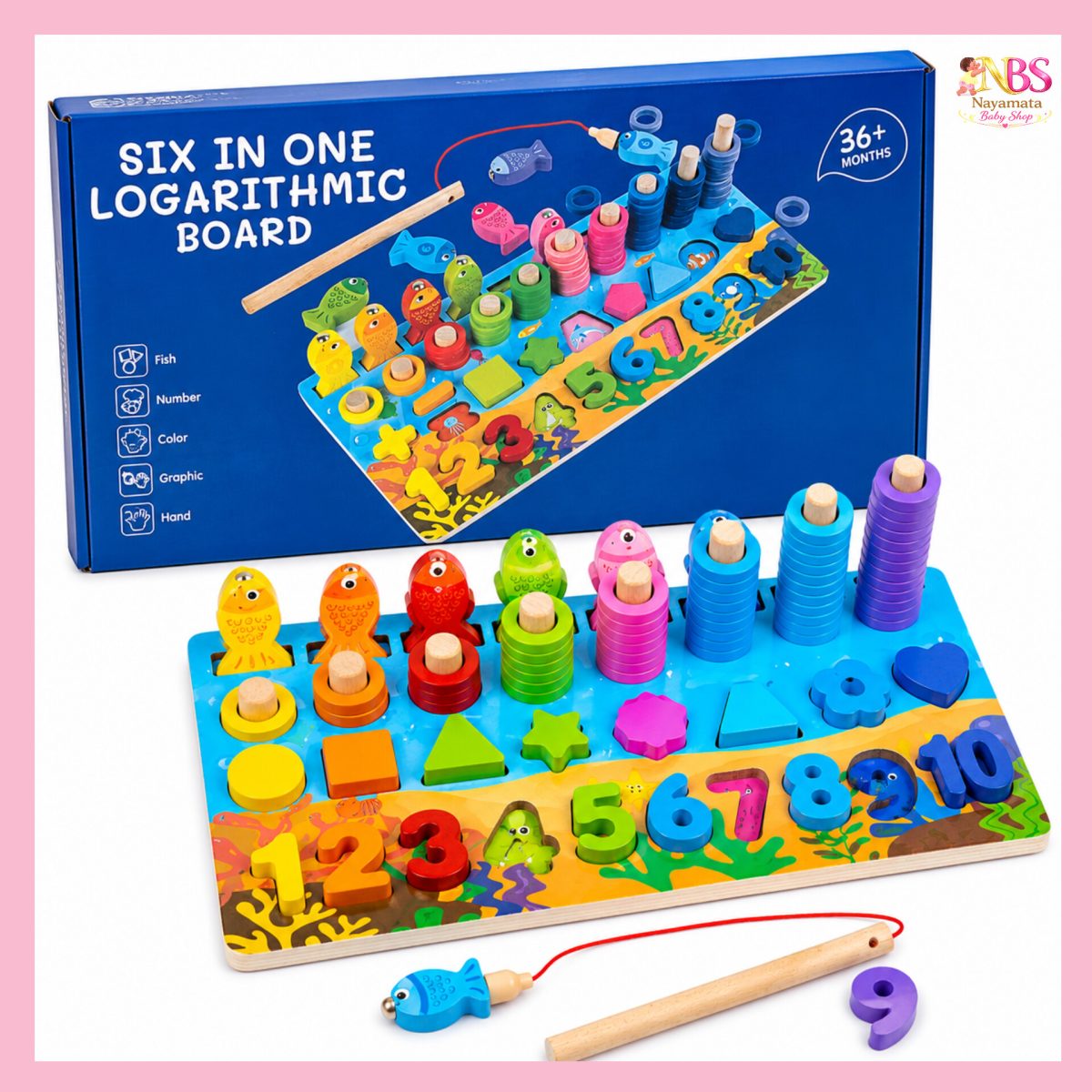6 In 1 Montessori Logarithmic Learning Board for Kids 36+ Months – শিশুর শিক্ষামূলক কাঠের খেলনা বোর্ড
