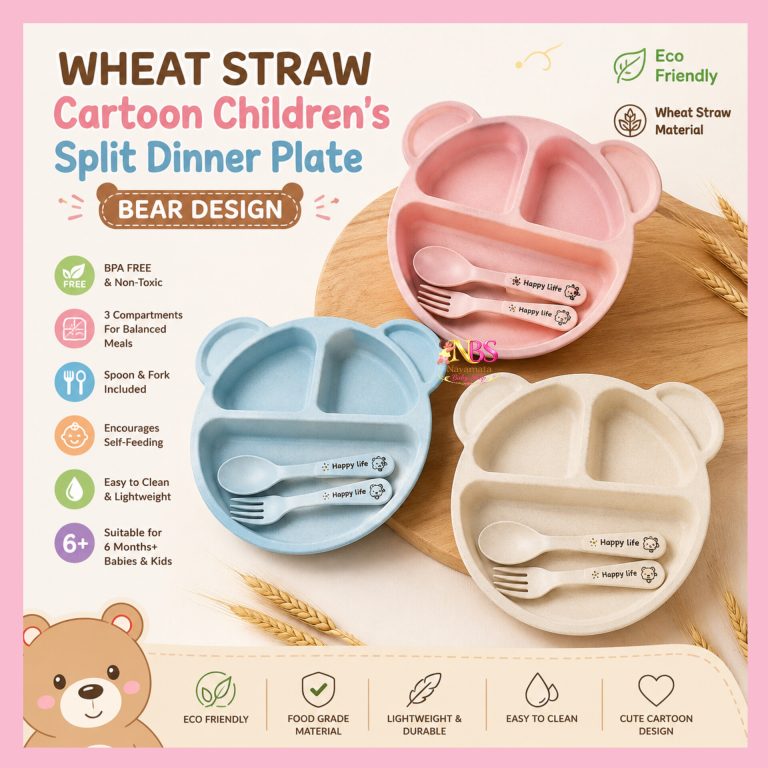Wheat straw bear design kids split dinner plate
