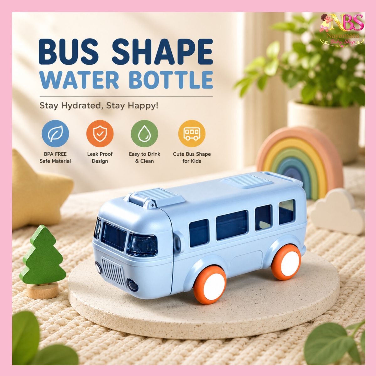 Creative Baby Bus design children's straw water cup