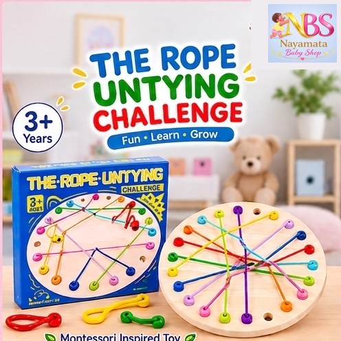 Rope Untying Challenge wooden Montessori toy for kids 3 plus years